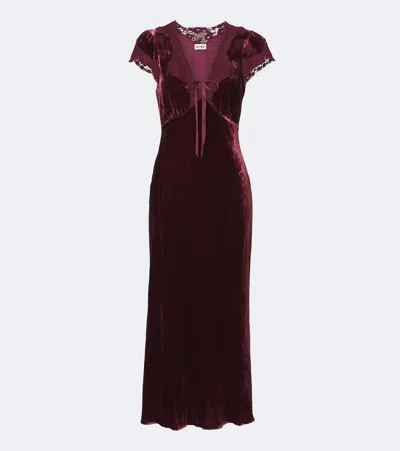 Rixo London Amari Lace-trim Velvet Midi Dress In Burgundy