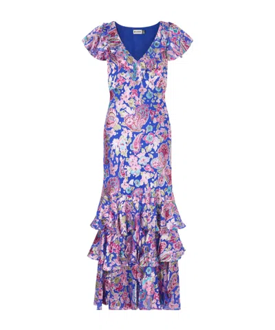 Rixo London Amelle Tiered Floral-print Devoré Maxi Dress In Blue