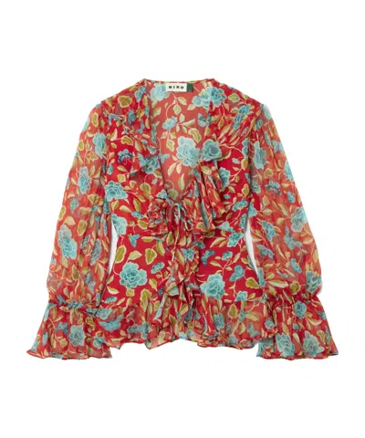 Rixo London Ami Ruffled Floral-print Silk-crepon Blouse In Red