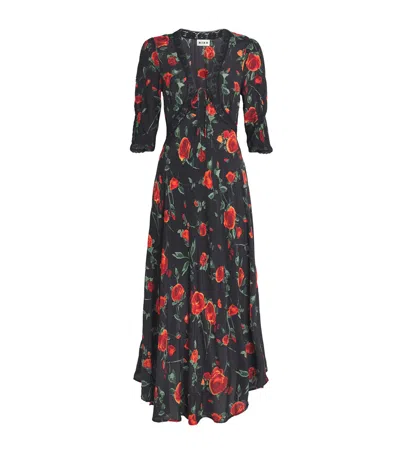 Rixo London Amina Claudia Rose Maxi Dress In Black