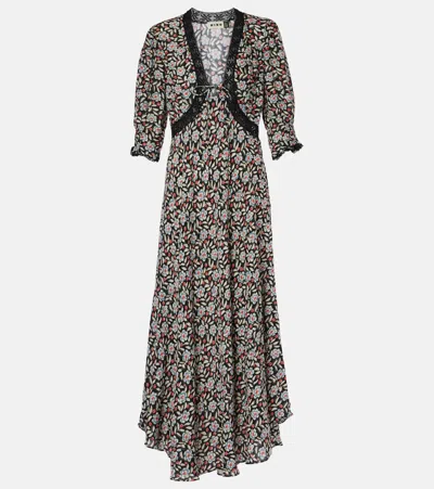 Rixo London Amina Floral Crêpe Midi Dress In Black