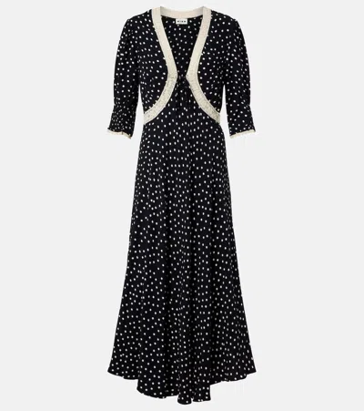 Rixo London Amina Polka-dot Crêpe Midi Dress In Black