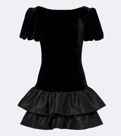 Rixo London Anabella Tiered Velvet Minidress In Yellow
