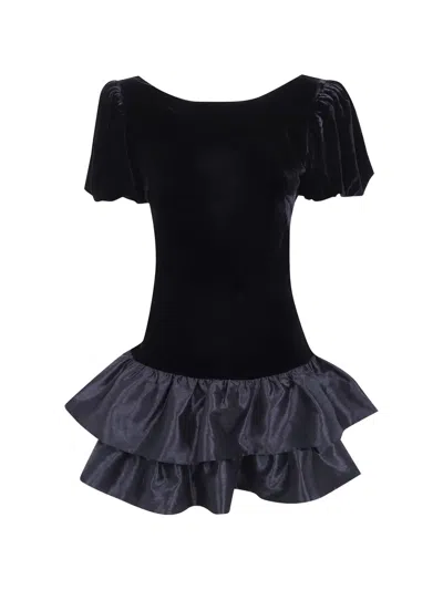 Rixo London Anabella Ruffled Velvet And Satin Mini Dress In Black