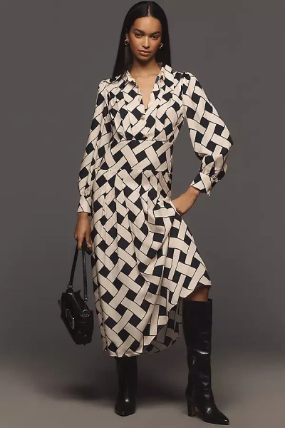 Rixo London Analise V-neck Crepe Maxi Shirt Dress In Blue