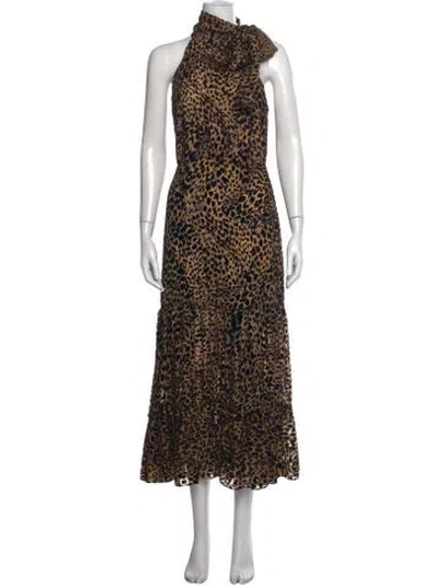 Pre-owned Rixo London Animal Print Long Dress In Black