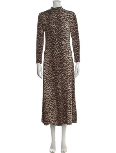 Pre-owned Rixo London Animal Print Long Dress In Brown