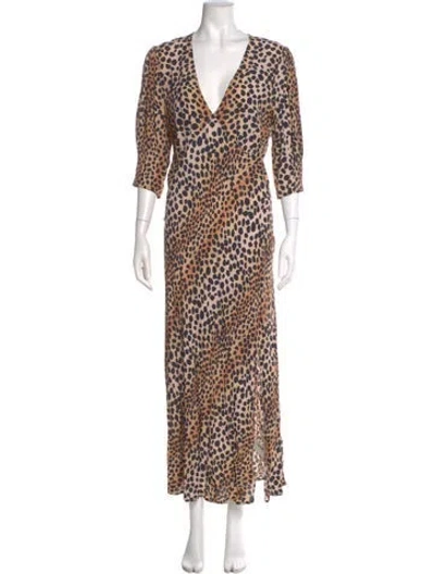 Pre-owned Rixo London Animal Print Long Dress In Neutral
