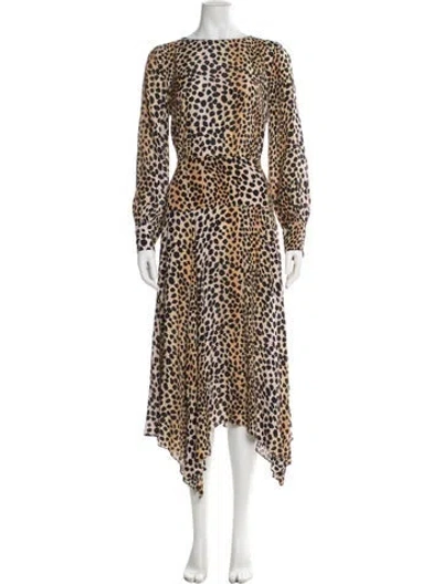 Pre-owned Rixo London Animal Print Long Dress In Neutral