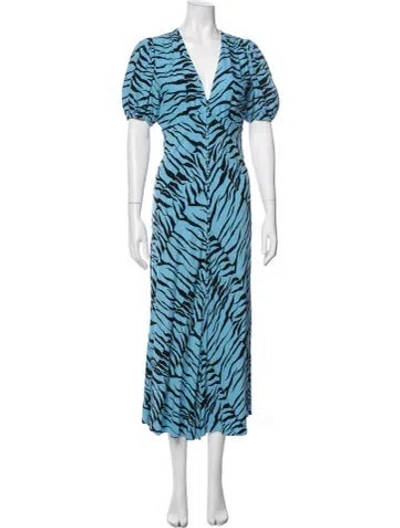 Pre-owned Rixo London Animal Print Midi Length Dress In Blue