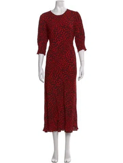 Pre-owned Rixo London Animal Print Midi Length Dress In Red
