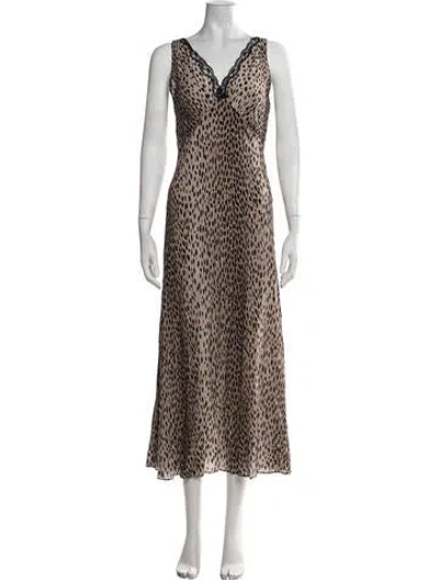 Pre-owned Rixo London Animal Print Midi Length Dress W/ Tags In Brown