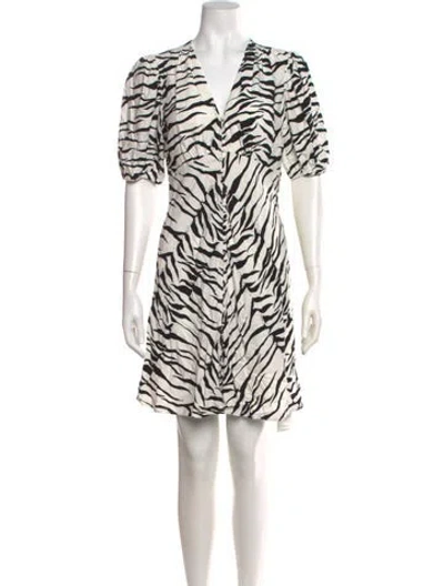 Pre-owned Rixo London Animal Print Mini Dress In White