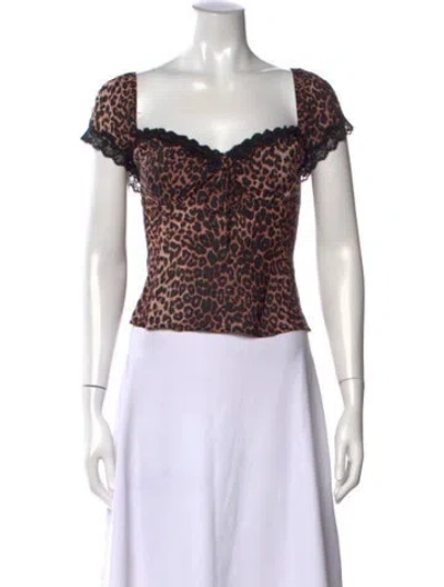 Pre-owned Rixo London Animal Print Square Neckline Top In Black