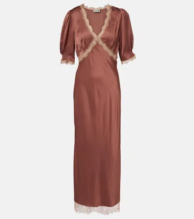Rixo London Rixo Annina Lace-embellished Satin Midi Dress In Brown