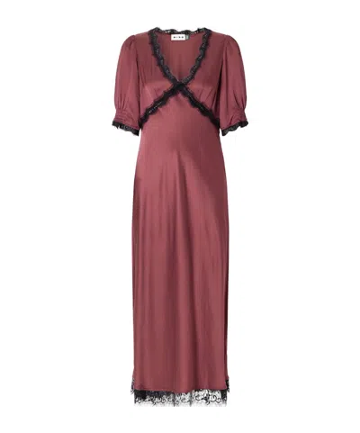 Rixo London Annina Lace-trimmed Satin Midi Dress In Brown