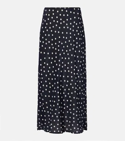 Rixo London Ardith Polka-dot Silk Midi Skirt In Blue