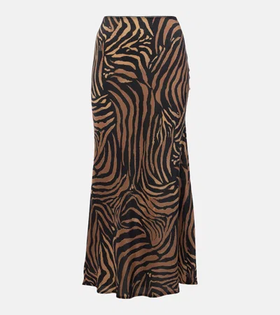 Rixo London Ardith Tiger-print Silk-satin Midi Skirt In Animal Print