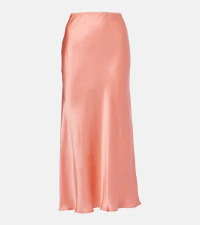 Rixo London Ardith Silk Satin Midi Skirt In Strawberry