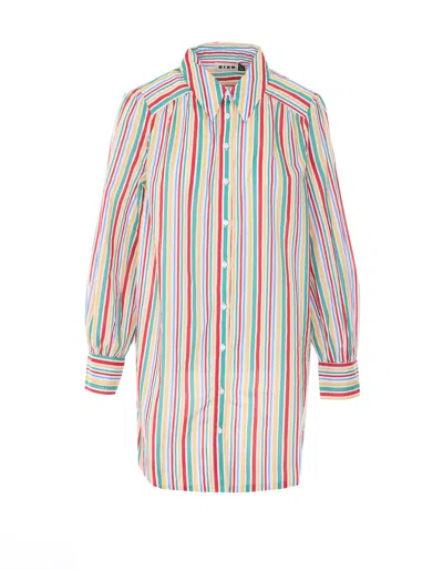 Rixo London Collared Striped Top Long Cuffed Sleeves In Multi