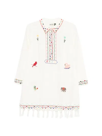 Rixo London Astoria Embroidery Tassel Mini Dress In White