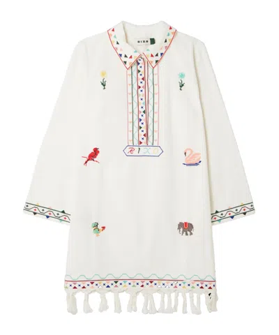Rixo London Astoria Embroidery Tassel Mini Dress In White