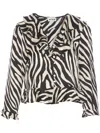 Rixo London Rixo Atlas Zebra Printed Ruffled Blouse In 白色