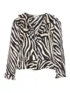 Rixo London Rixo Atlas Zebra Printed Ruffled Blouse In Blanco