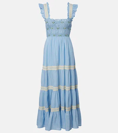 Rixo London Aubrie Lace-trimmed Cotton Midi Dress In Multi