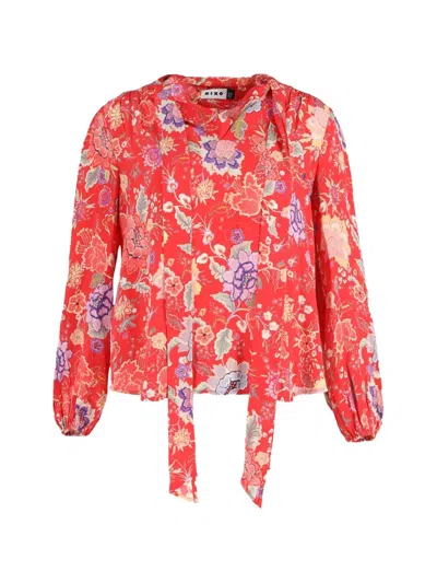 Pre-owned Rixo London Azra Floral-print Blouse In Red