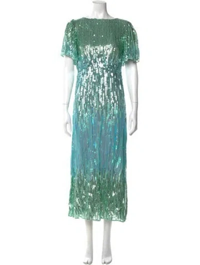 Pre-owned Rixo London Bateau Neckline Long Dress In Green