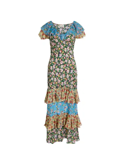 Rixo London Rixo Benoite Floral Ruffled Silk Midi Dress In Multi