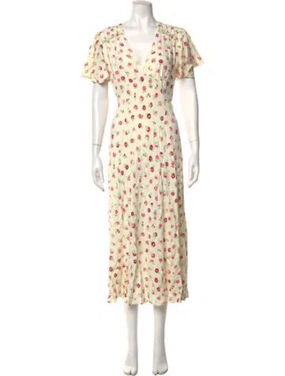 Pre-owned Rixo London Bessie Midi Length Dress In Neutrals/pink