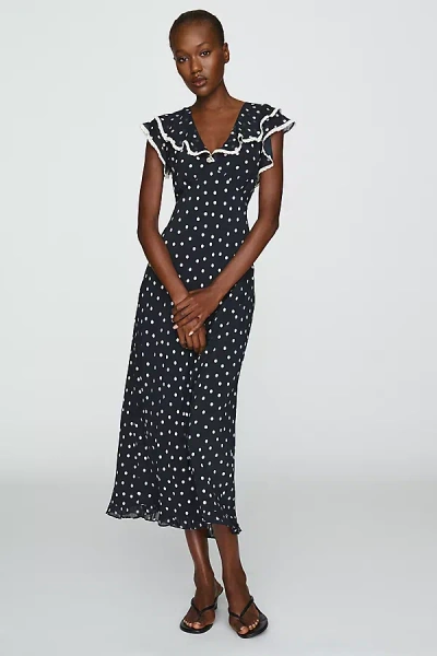 Rixo London Bethea Ruffled Trim Midi Dress In Blue