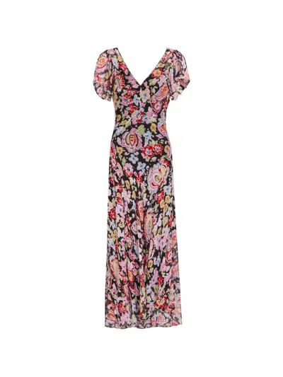 Rixo London Rixo Bexley Metallic Floral Chiffon Midi Dress In Multi