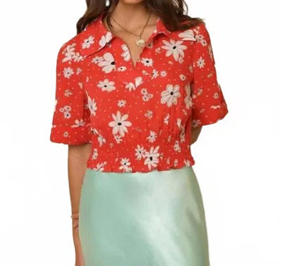 Rixo London Bina Blouse In Red Daisy