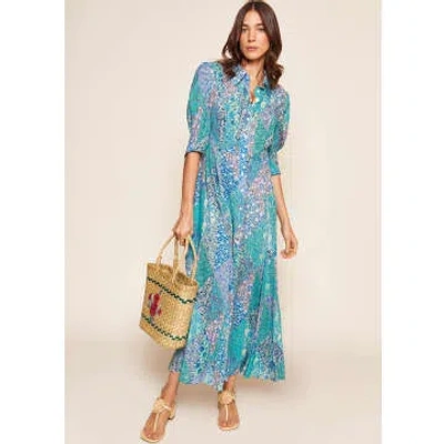 Rixo London Bloom Shirt Dress In Blue