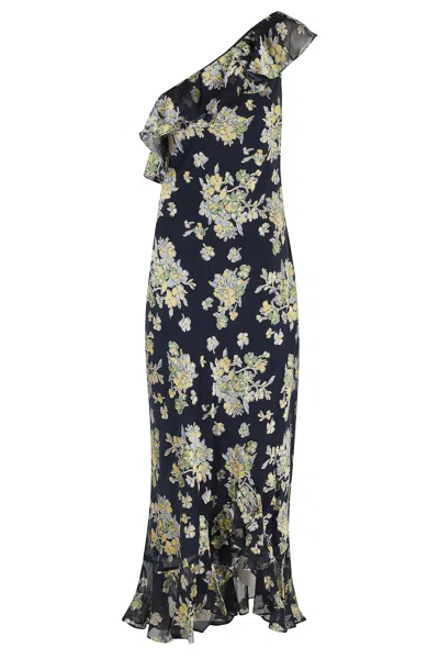 Rixo London Blue Leon One-shoulder Floral Viscose Long Dress In Multi
