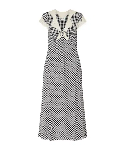 Rixo London Amari Bow-detailed Lace-trimmed Checked Woven Midi Dress In Multi