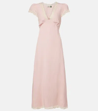Rixo London Bridal Clarice Lace-trimmed Linen-blend Midi Dress In Pink