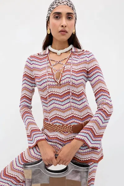 Rixo London Brody Cotton-knit Top In Maria Chevron In Animal Print