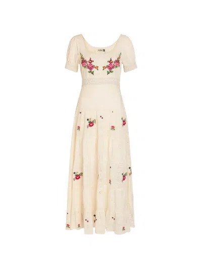 Rixo London Rixo Cady Embroidered Cotton Midi Dress In White