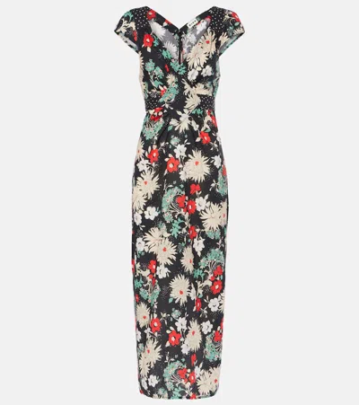 Rixo London Carey Floral Cotton Midi Dress In Black