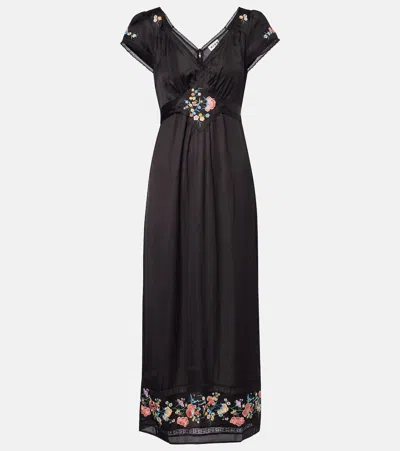 Rixo London Rixo Carey Embroidered Satin Midi Dress In Black