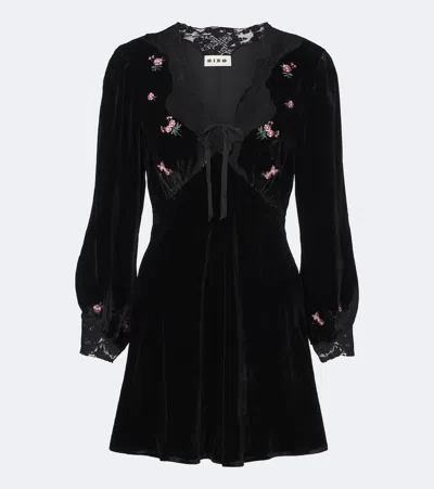 Rixo London Carolina Lace-trimmed Velvet Minidress In Black