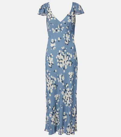 Rixo London Cathy Floral-print Crepe Midi Dress In Blue