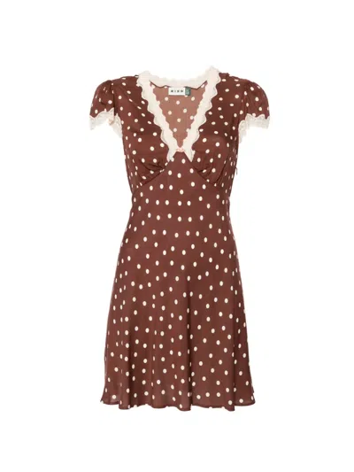 Rixo London Rixo Cely Polka Dot Crepe De Chine Mini Dress In Brown