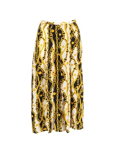 Pre-owned Rixo London Chain-print Pleated Skirt In White