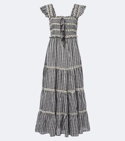 Rixo London Chandra Checked Tiered Cotton Midi Dress In Multi
