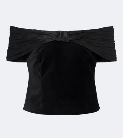 Rixo London Chime Off-shoulder Cotton Velvet Top In Black